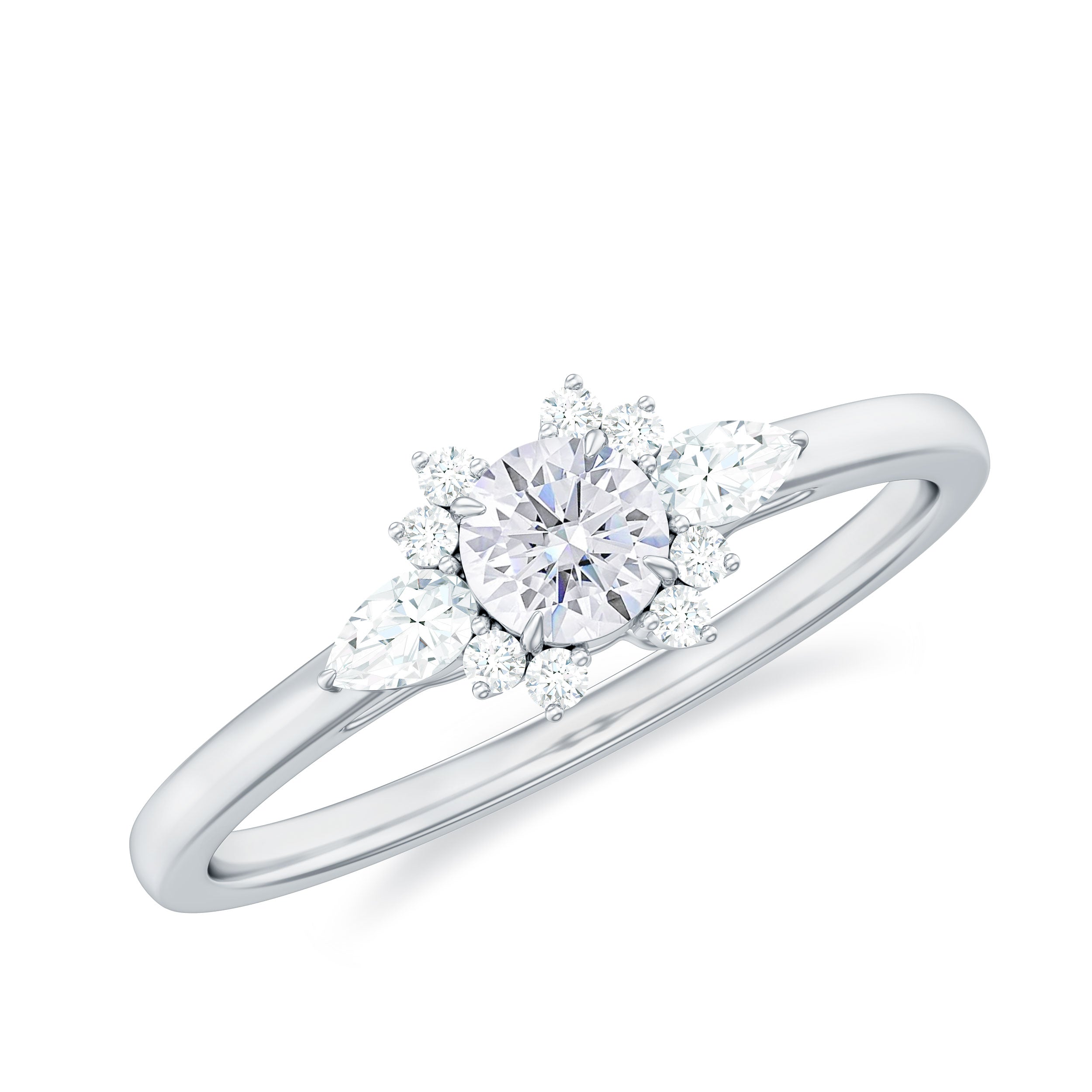 1/2 CT Real Diamond Promise Ring with Accent Diamond - ( HI-SI ) - Color and Clarity - Rosec Jewels