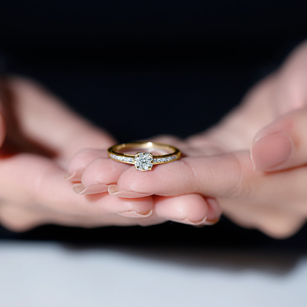 Illusion Set Diamond Engagement Ring Diamond - ( HI-SI ) - Color and Clarity - Rosec Jewels