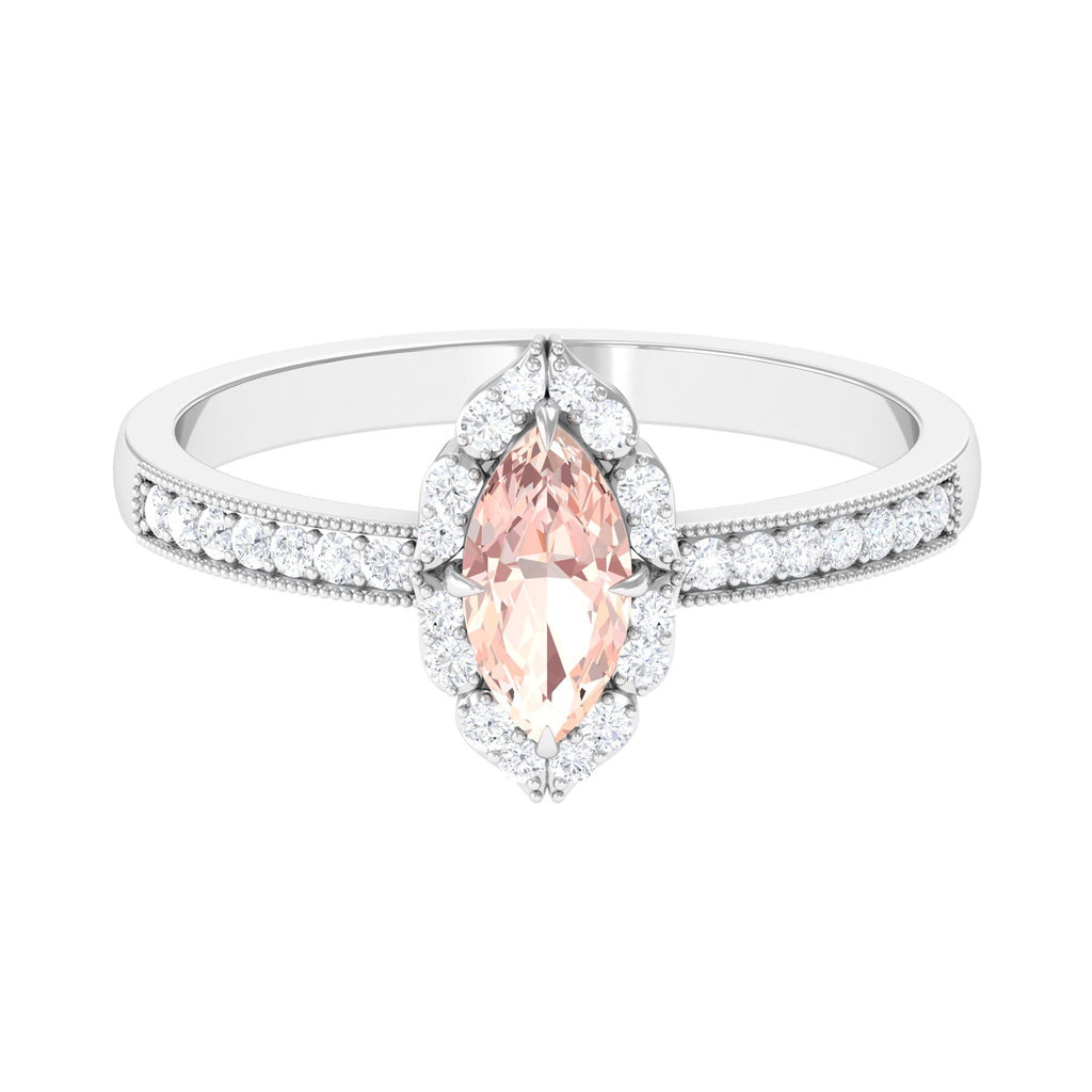 1 Ct Marquise Morganite Engagement Ring with Halo Diamond Morganite - ( AAA ) - Quality - Rosec Jewels