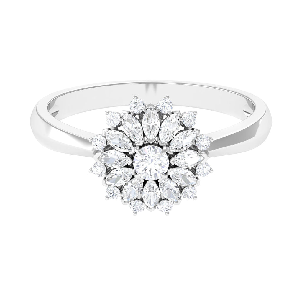 1 CT Diamond Cocktail Flower Engagement Ring Diamond - ( HI-SI ) - Color and Clarity - Rosec Jewels
