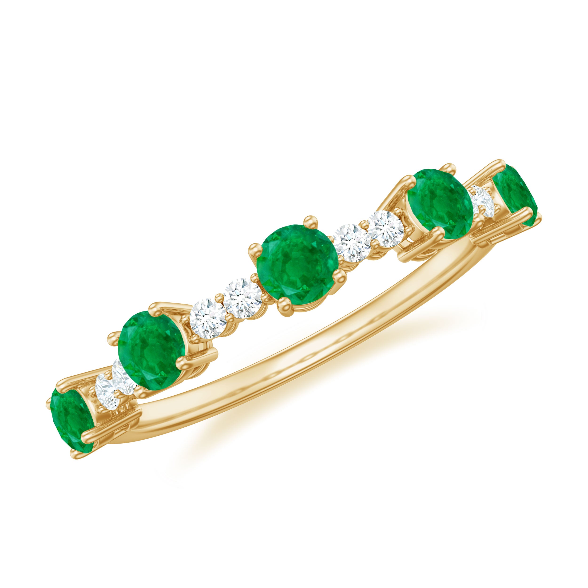 Minimal Emerald and Diamond Stackable Ring Emerald - ( AAA ) - Quality - Rosec Jewels