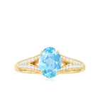 1.25 CT Oval Aquamarine Solitaire Engagement Ring with Diamond Accent Aquamarine - ( AAA ) - Quality - Rosec Jewels