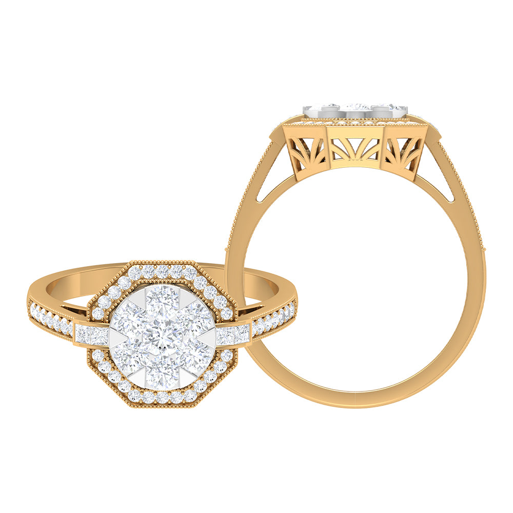 Diamond Flower Engagement Ring in Prong Setting Diamond - ( HI-SI ) - Color and Clarity - Rosec Jewels