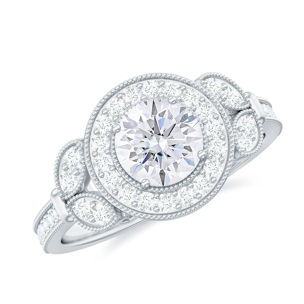 Vintage Inspired Moissanite Engagement Ring Moissanite - ( D-VS1 ) - Color and Clarity - Rosec Jewels