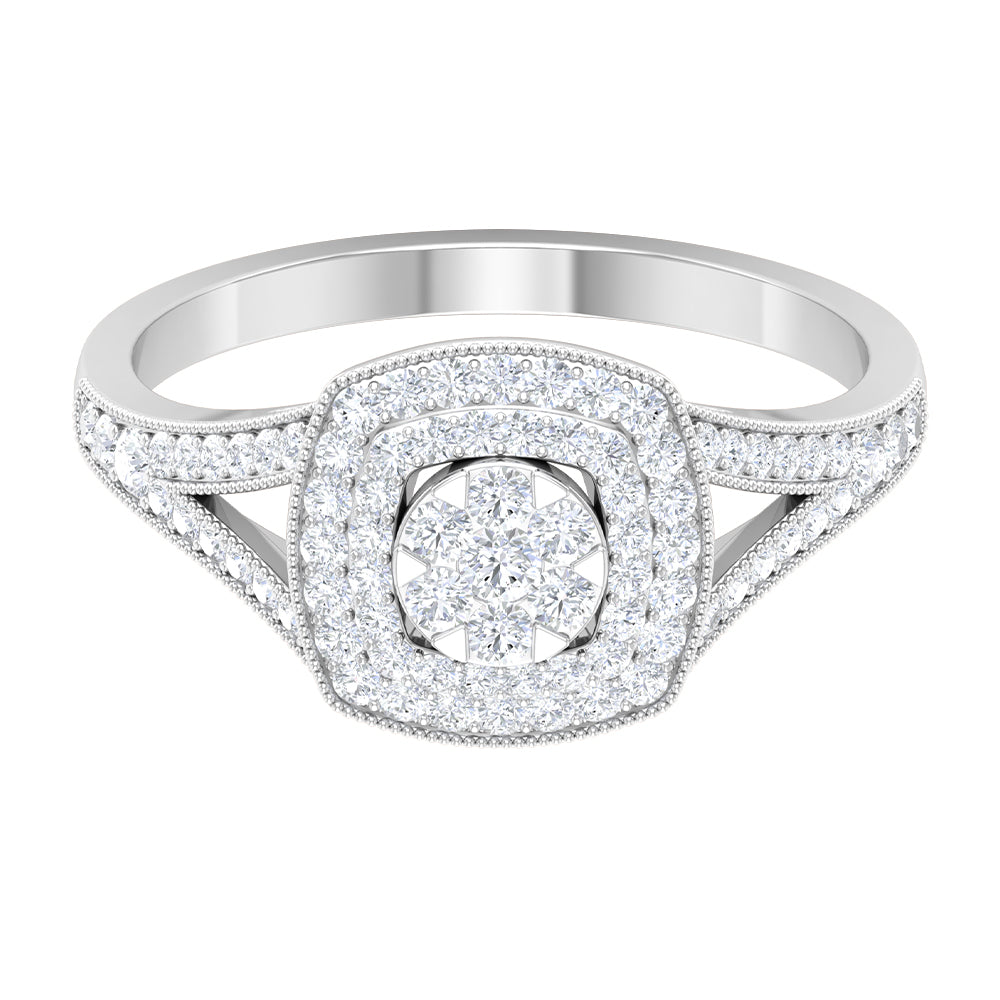 Vintage Inspired Diamond Engagement Ring in Illusion Setting Diamond - ( HI-SI ) - Color and Clarity - Rosec Jewels