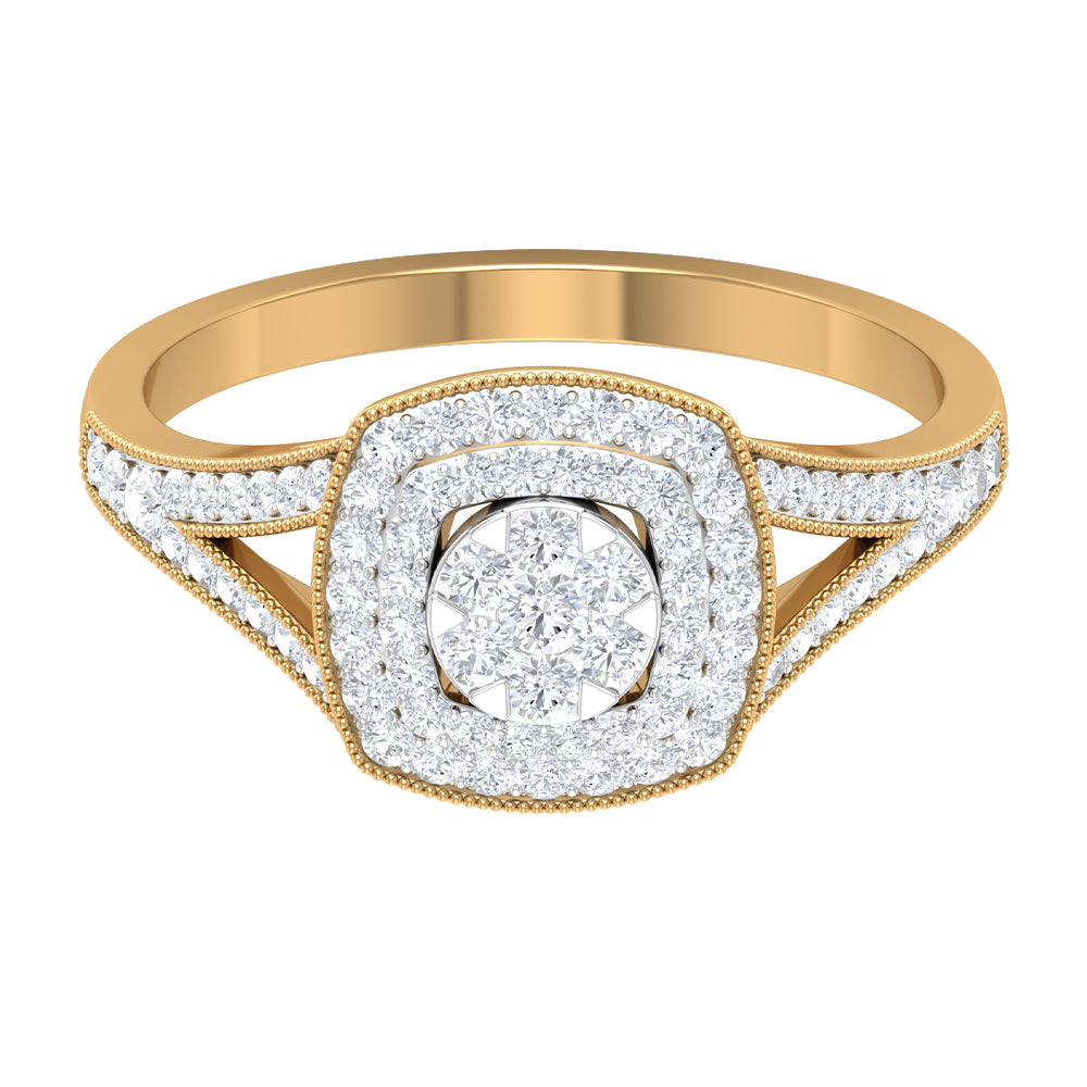 Vintage Inspired Diamond Engagement Ring in Illusion Setting Diamond - ( HI-SI ) - Color and Clarity - Rosec Jewels