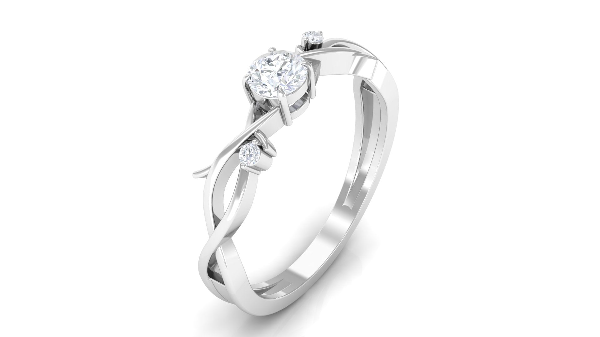Round Diamond Crossover Solitaire Engagement Ring in Gold Diamond - ( HI-SI ) - Color and Clarity - Rosec Jewels