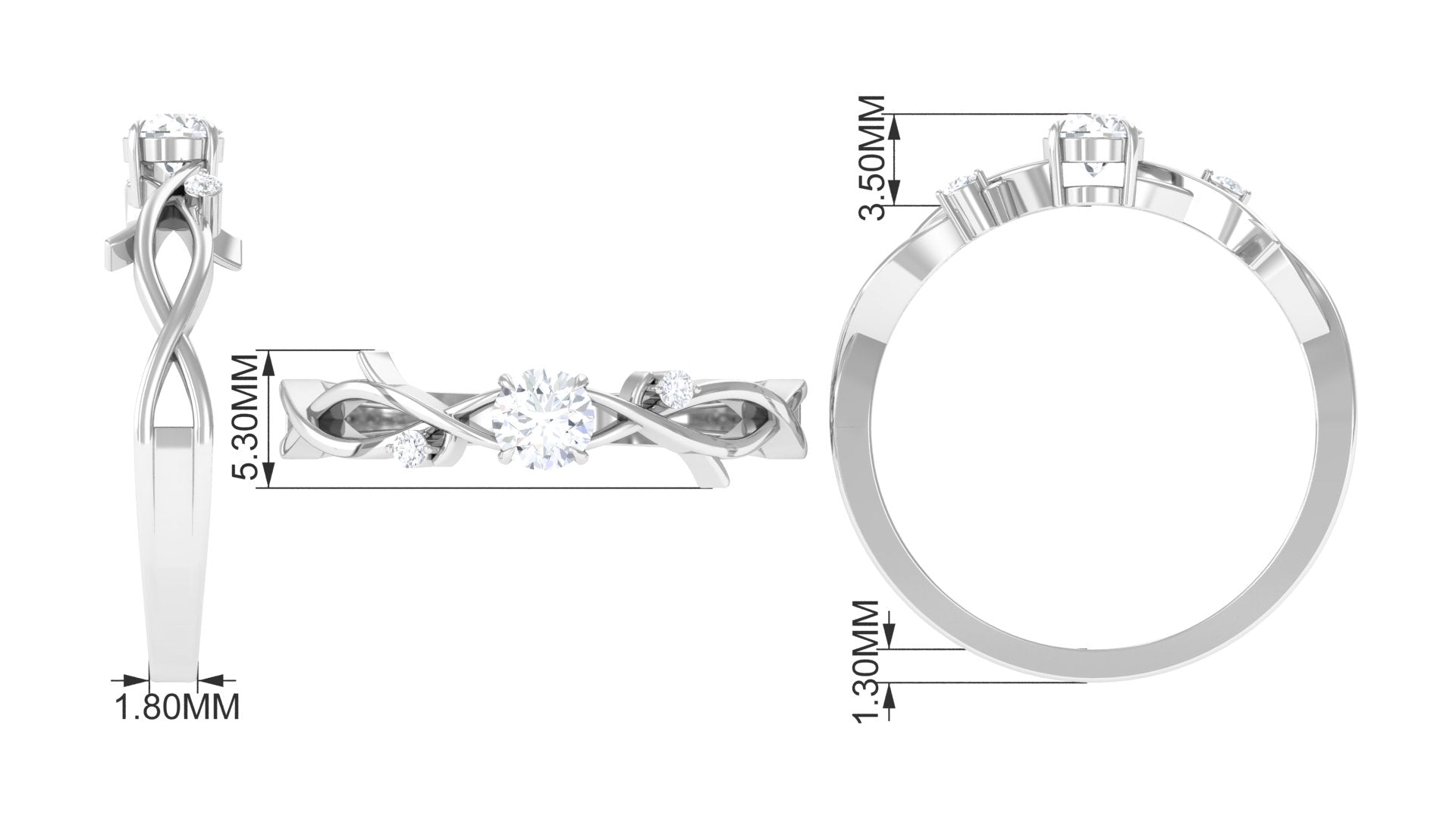 Round Diamond Crossover Solitaire Engagement Ring in Gold Diamond - ( HI-SI ) - Color and Clarity - Rosec Jewels