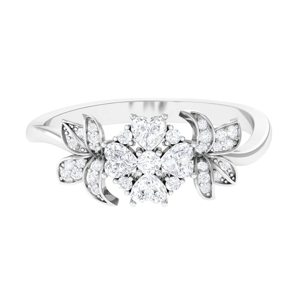 Round and Heart Shape Diamond Flower Engagement Ring in Gold Diamond - ( HI-SI ) - Color and Clarity - Rosec Jewels