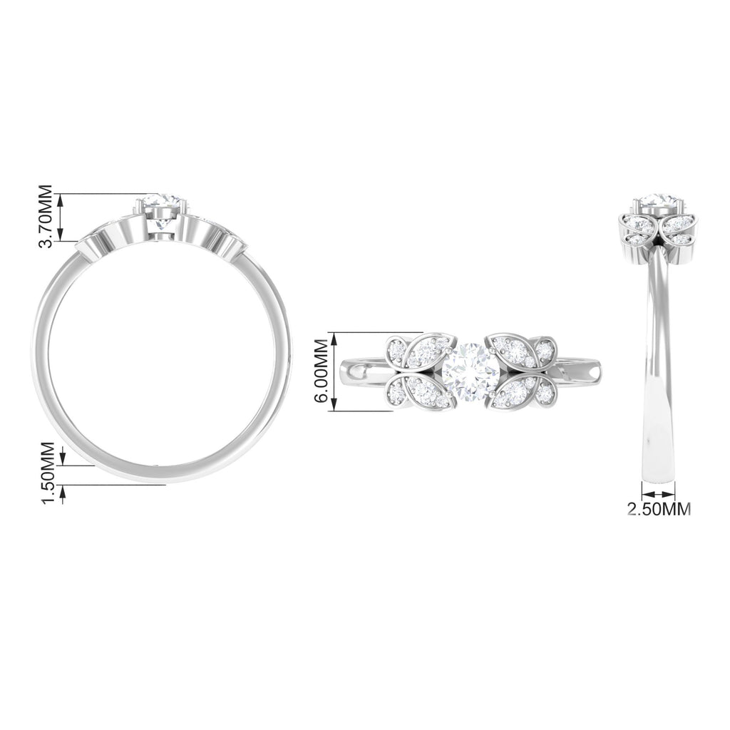 1/2 CT Round Cut Diamond Butterfly Engagement Ring in Gold Diamond - ( HI-SI ) - Color and Clarity - Rosec Jewels