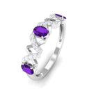 Oval Amethyst Criss Cross Half Eternity Band Ring with Diamond Amethyst - ( AAA ) - Quality - Rosec Jewels