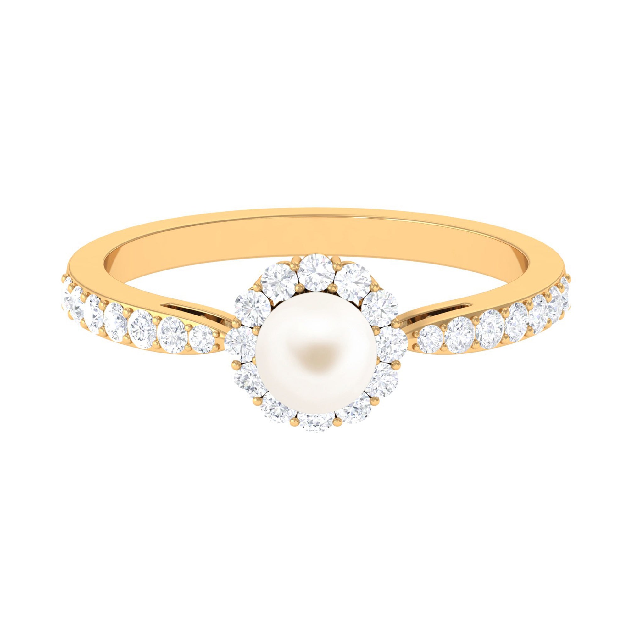 2.75 CT Classic Freshwater Pearl Promise Ring with Diamond Halo Freshwater Pearl - ( AAA ) - Quality - Rosec Jewels