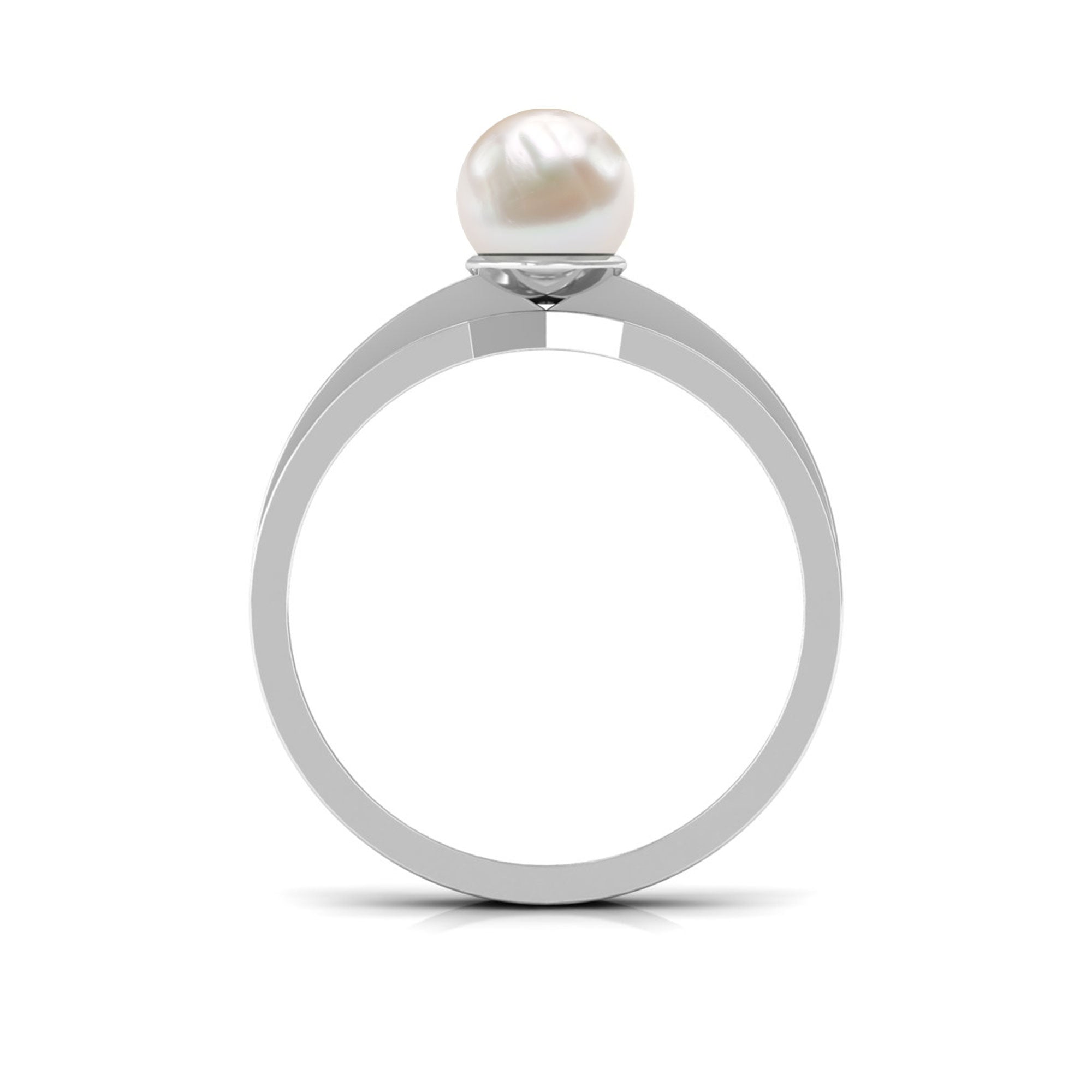 2.50 CT Freshwater Pearl Solitaire Ring with Diamond Side Stones Freshwater Pearl - ( AAA ) - Quality - Rosec Jewels