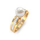 2.50 CT Freshwater Pearl Solitaire Ring with Diamond Side Stones Freshwater Pearl - ( AAA ) - Quality - Rosec Jewels