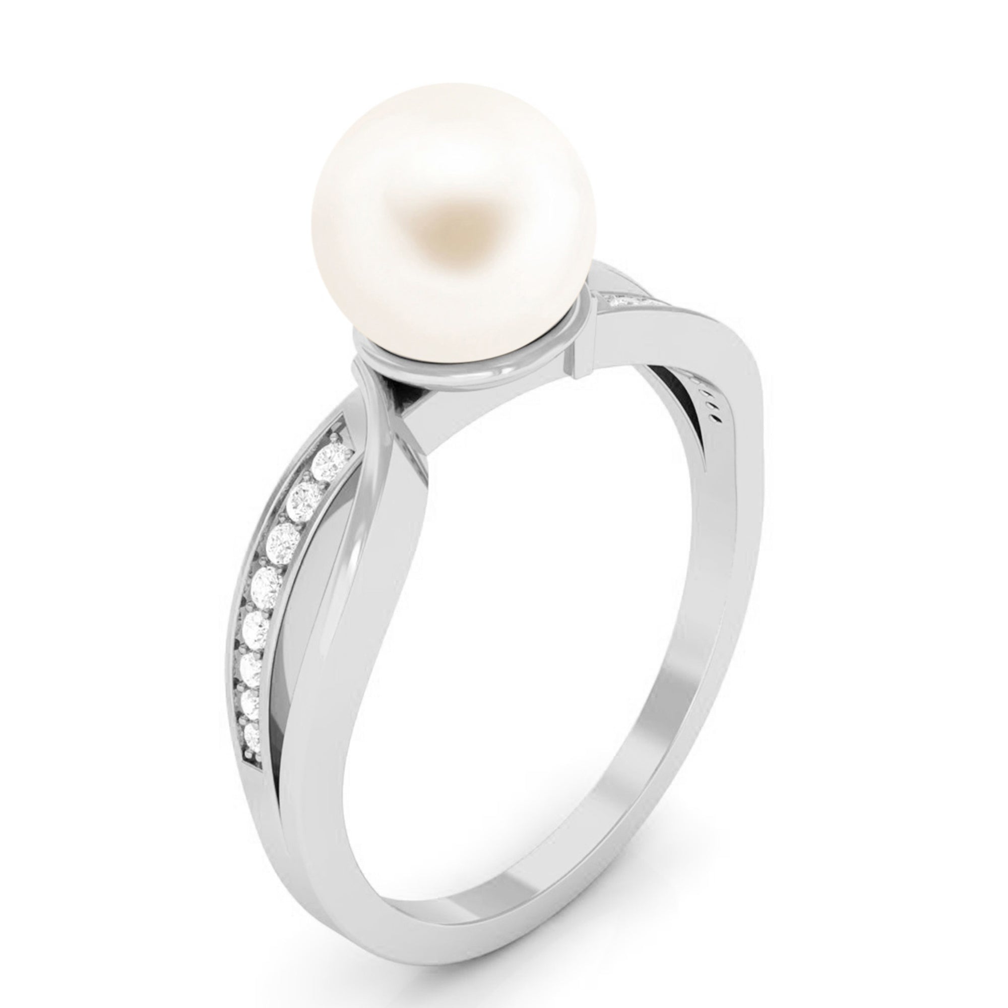 3 CT Freshwater Pearl Solitaire Ring with Diamond Infinity Shank Freshwater Pearl - ( AAA ) - Quality - Rosec Jewels