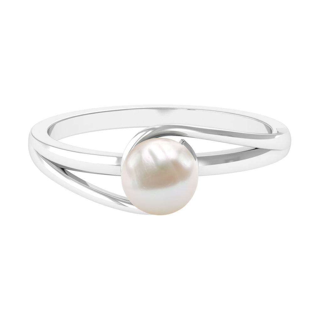Minimal Freshwater Pearl Solitaire Ring in Bypass Shank Freshwater Pearl - ( AAA ) - Quality - Rosec Jewels