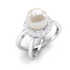 2.5 CT Freshwater Pearl Criss Cross Engagement Ring with Diamond Halo Freshwater Pearl - ( AAA ) - Quality - Rosec Jewels
