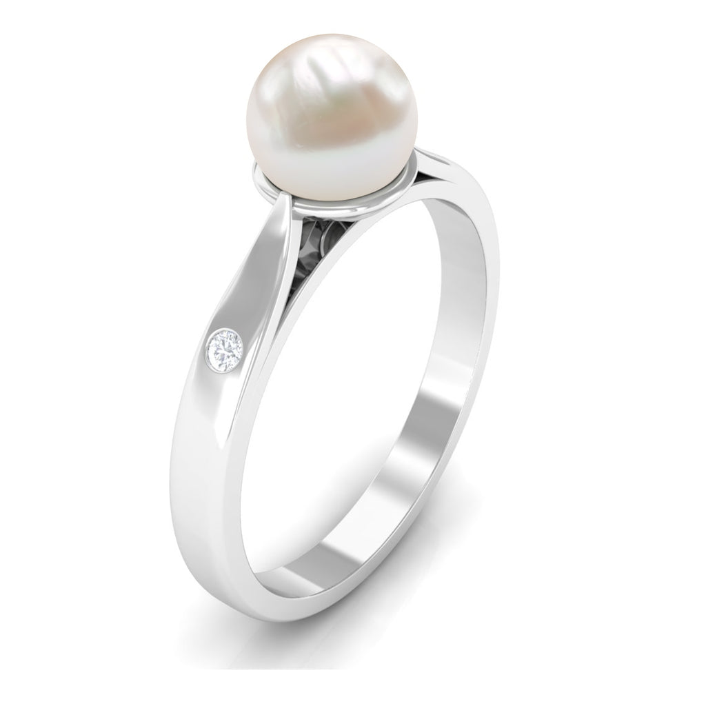 2.25 CT Freshwater Pearl Solitaire Ring with Diamond Accent Freshwater Pearl - ( AAA ) - Quality - Rosec Jewels