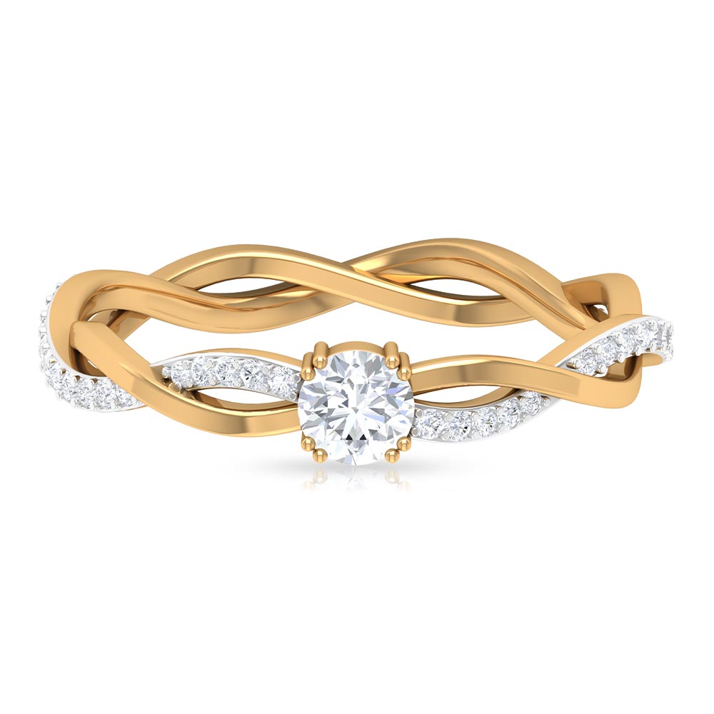 0.50 CT Solitaire Zircon Braided Gold Engagement Ring Zircon - ( AAAA ) - Quality - Rosec Jewels