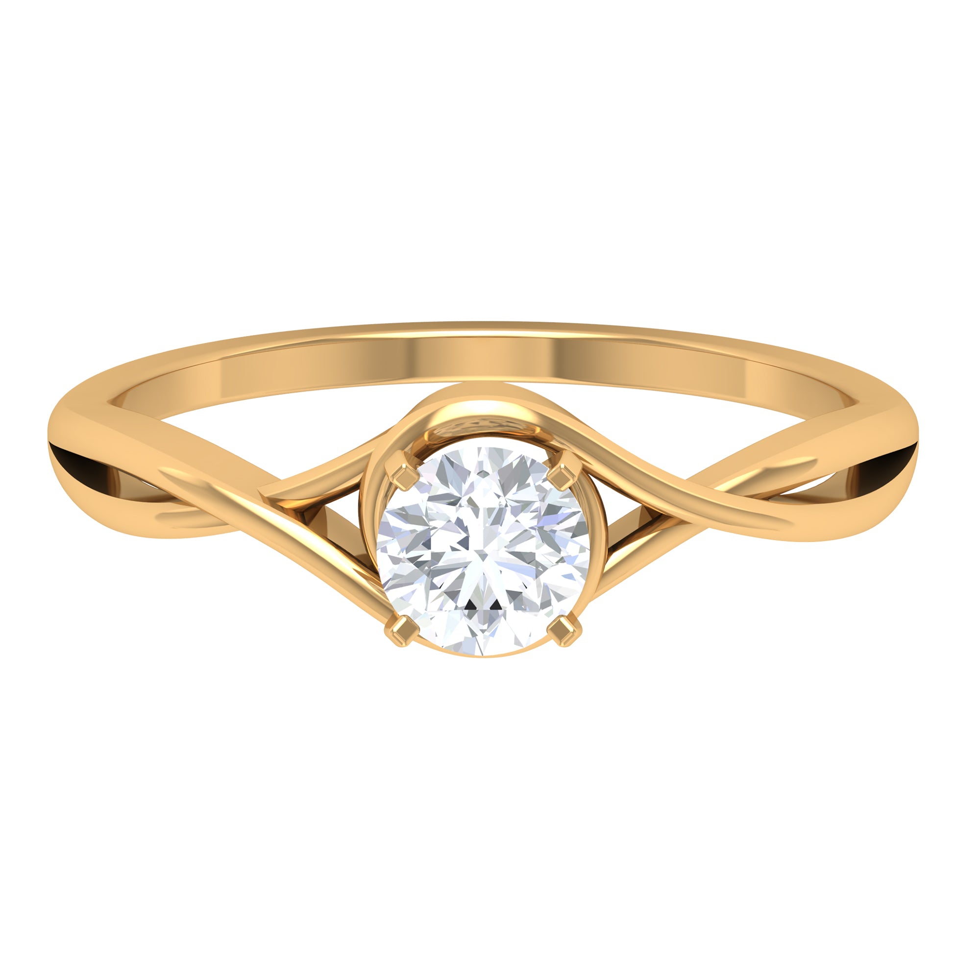 1/2 CT Round Solitaire Zircon Crossover Engagement Ring Zircon - ( AAAA ) - Quality - Rosec Jewels