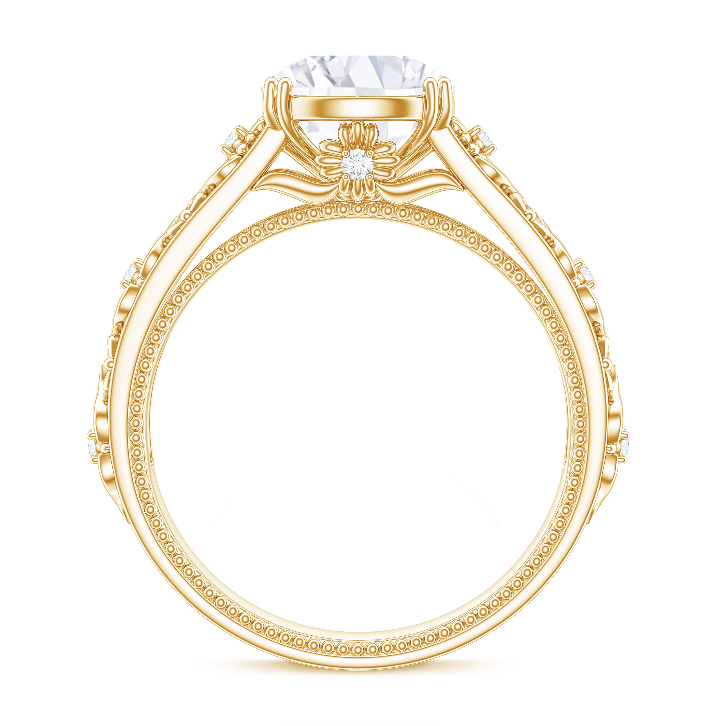 2.25 CT Double Prong Set Zircon Gold Flower Engagement Ring Zircon - ( AAAA ) - Quality - Rosec Jewels