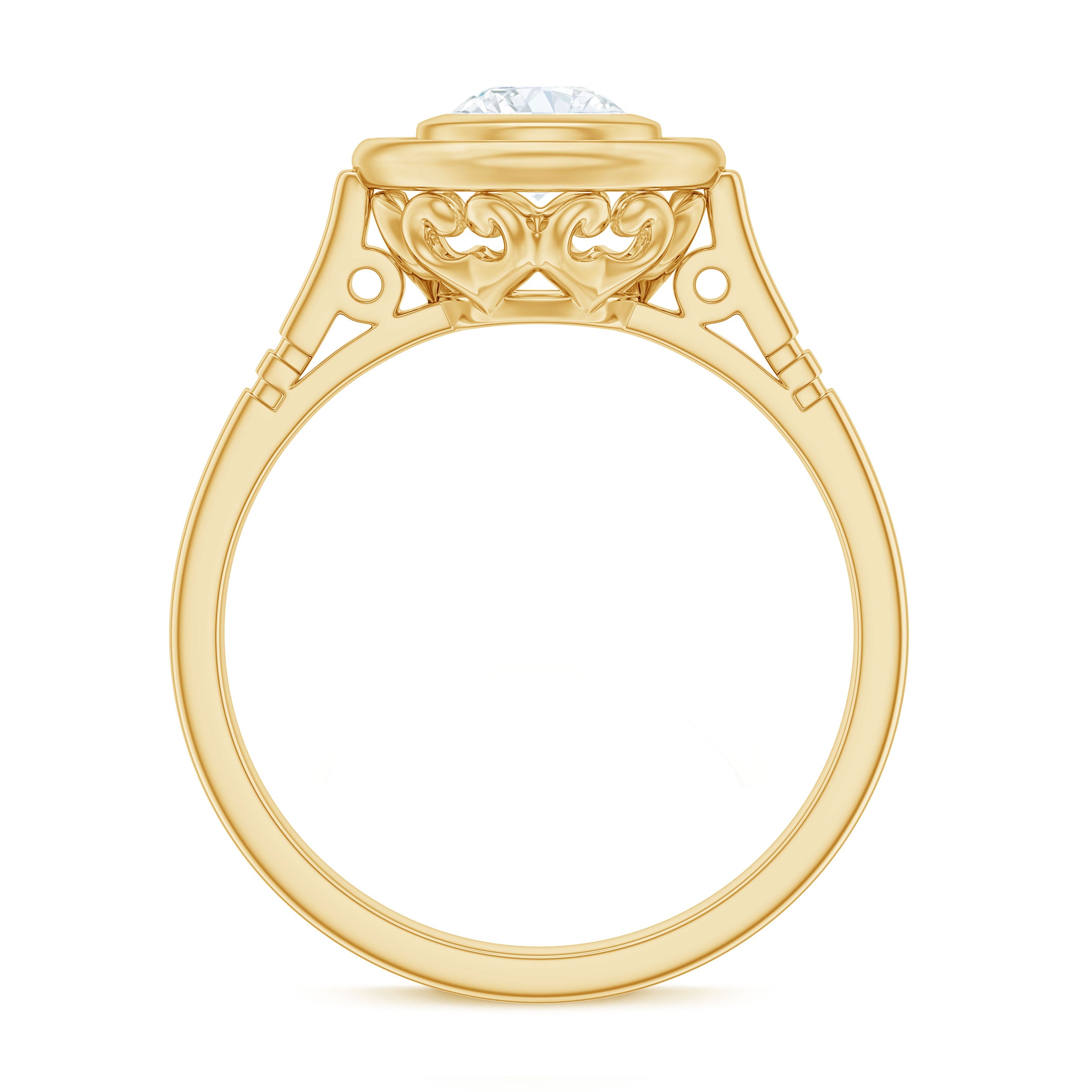 Antique Style Round Simulated Diamond Solitaire Ring in Gold Zircon - ( AAAA ) - Quality - Rosec Jewels