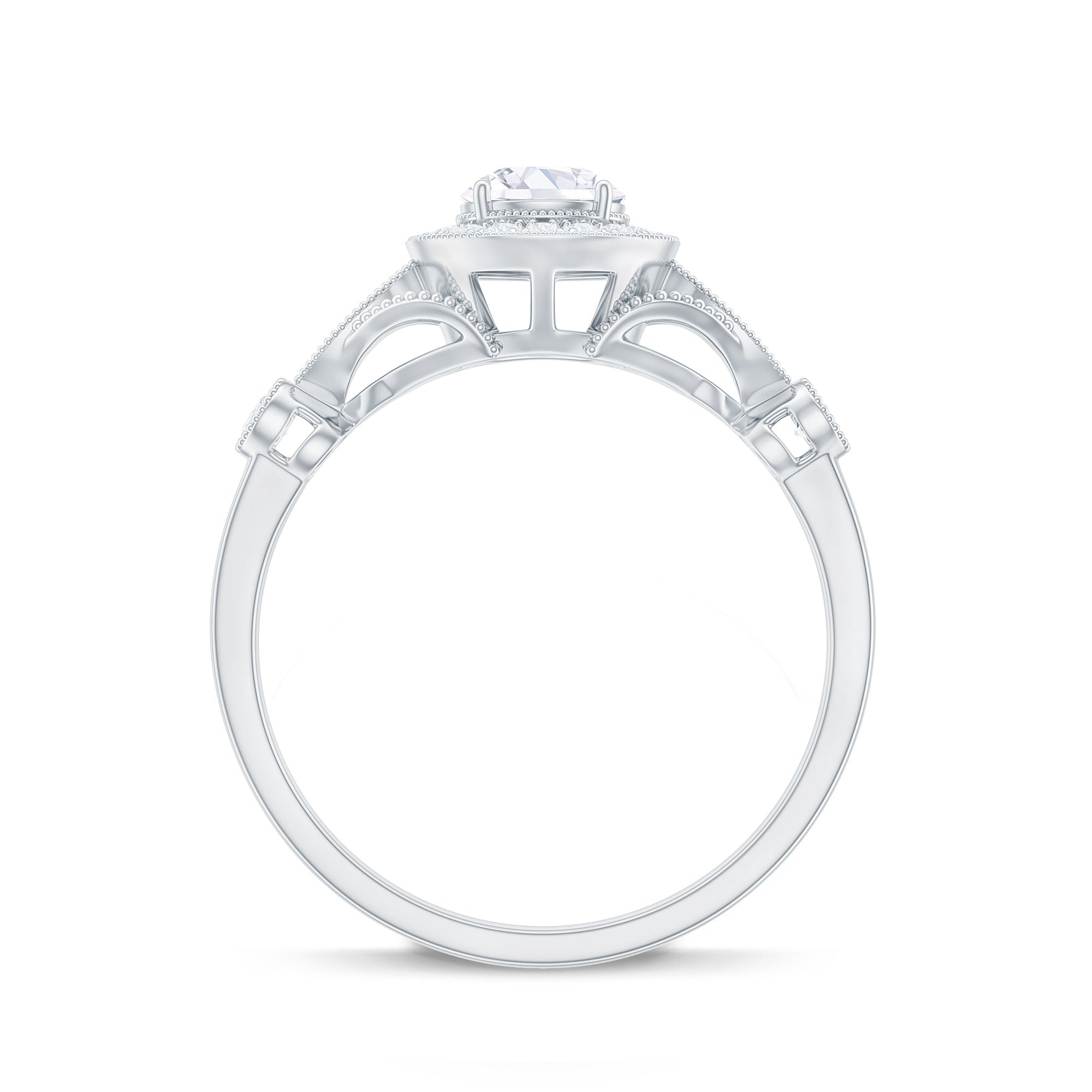 Antique Zircon Engagement Ring with Milgrain Gold Zircon - ( AAAA ) - Quality - Rosec Jewels