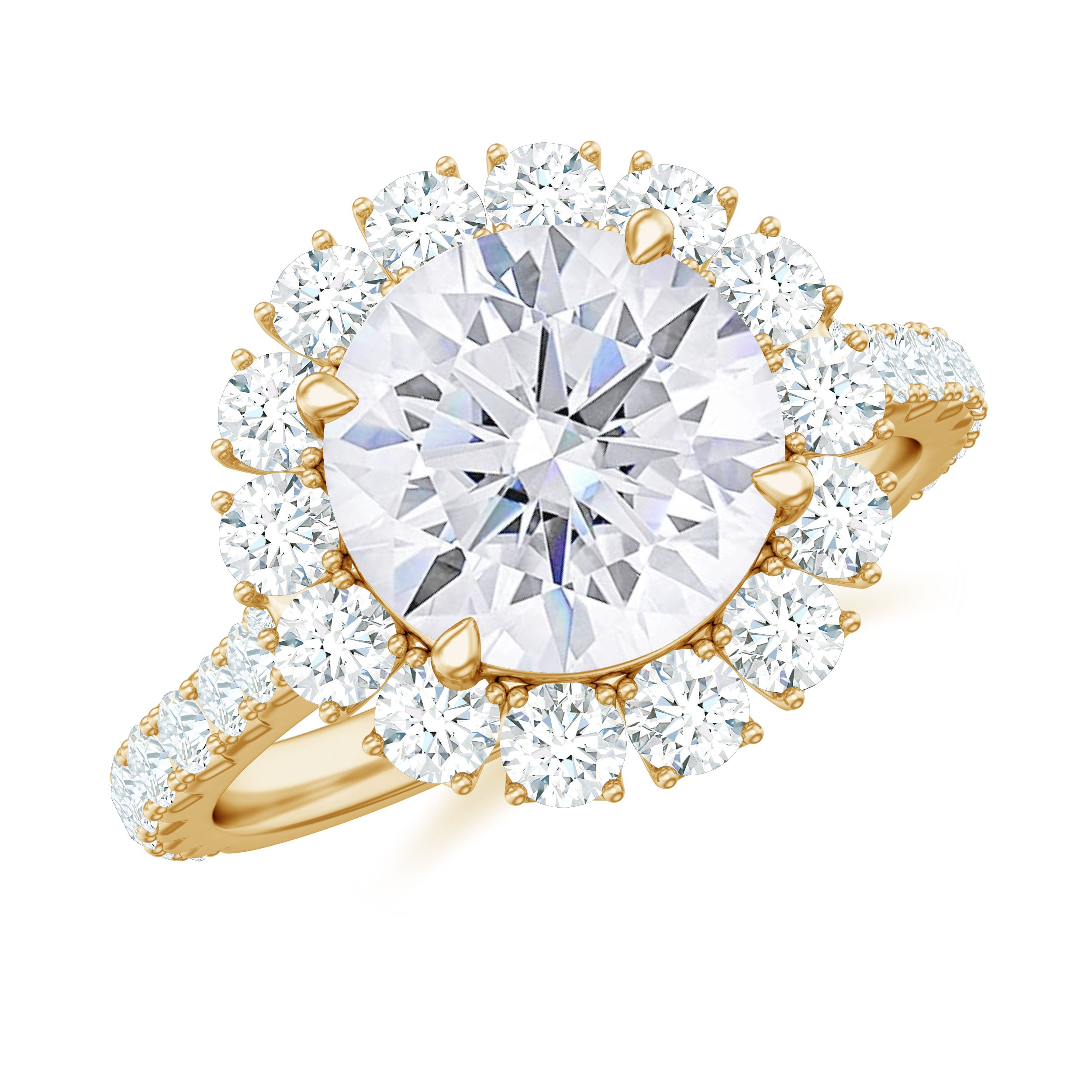 Zircon Round Engagement Ring with Floating Halo and Side Stones Zircon - ( AAAA ) - Quality - Rosec Jewels