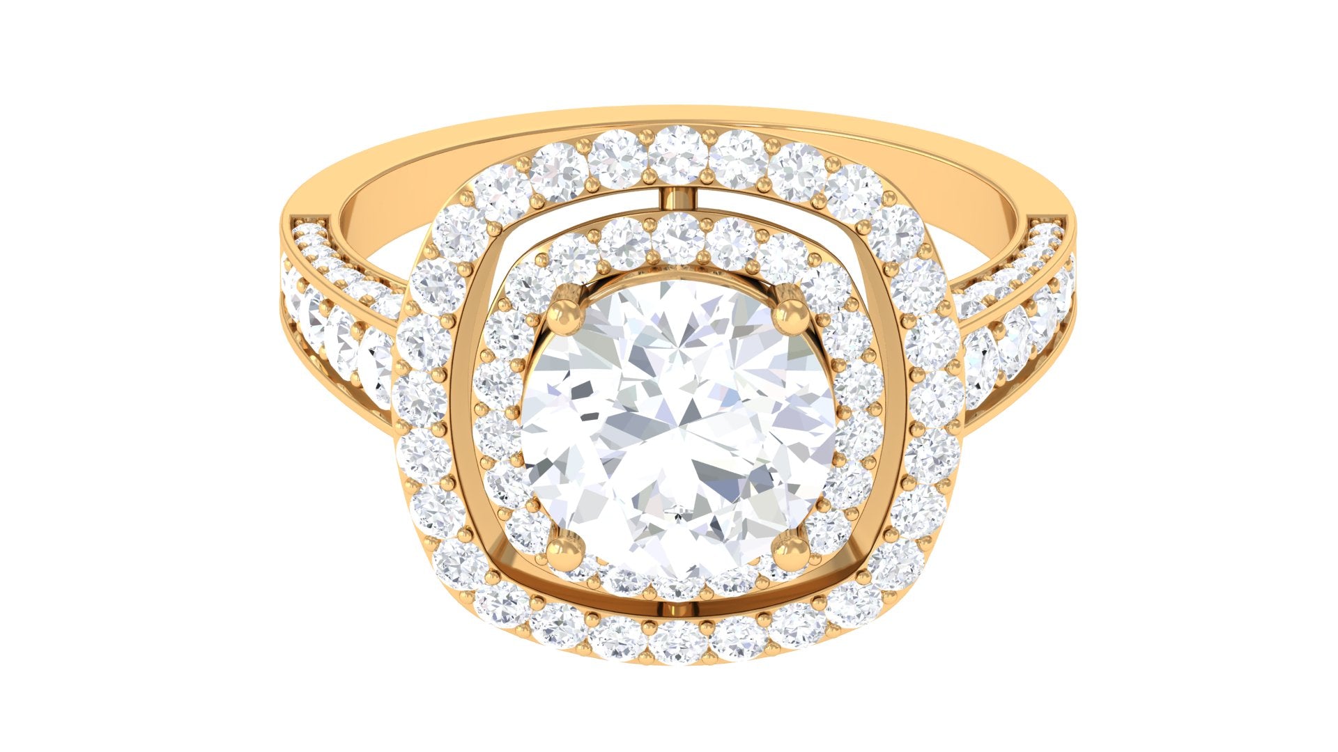 Cubic Zirconia Double Halo Engagement Ring Zircon - ( AAAA ) - Quality - Rosec Jewels