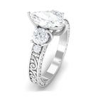 Certified Zircon Three Stone Engraved Band Ring Zircon - ( AAAA ) - Quality - Rosec Jewels