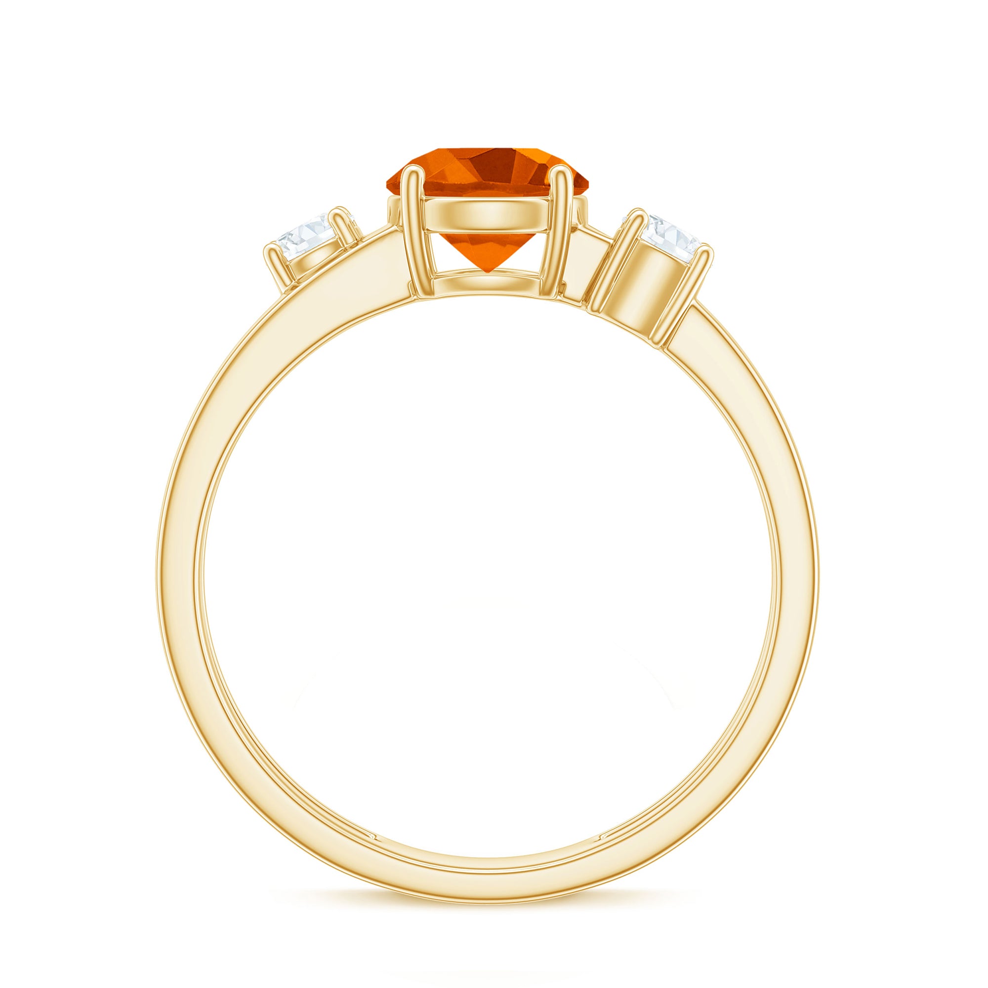 Double Band Engagement Ring with Fire Opal and Diamond Fire Opal - ( AAA ) - Quality - Rosec Jewels