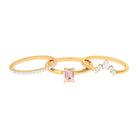 Emerald Cut Morganite Solitaire Ring Set of 3 with Diamond Morganite - ( AAA ) - Quality - Rosec Jewels