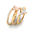 Emerald Cut Morganite Solitaire Ring Set of 3 with Diamond Morganite - ( AAA ) - Quality - Rosec Jewels