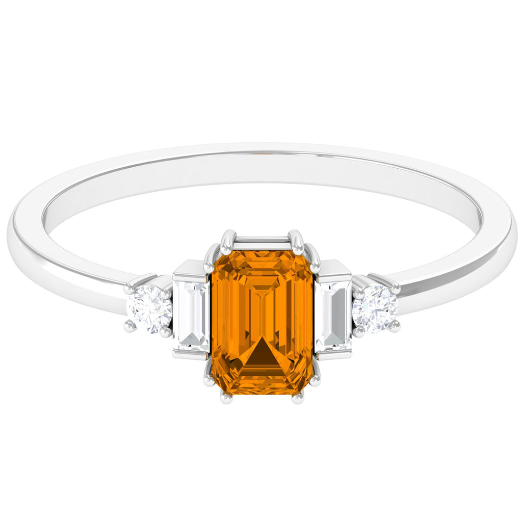3/4 CT Natural Citrine Solitaire Ring with Diamond Stones Citrine - ( AAA ) - Quality - Rosec Jewels