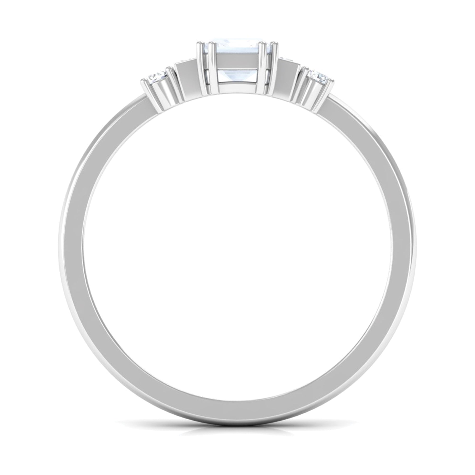 Emerald Cut Moonstone Solitaire Ring with Diamond Moonstone - ( AAA ) - Quality - Rosec Jewels