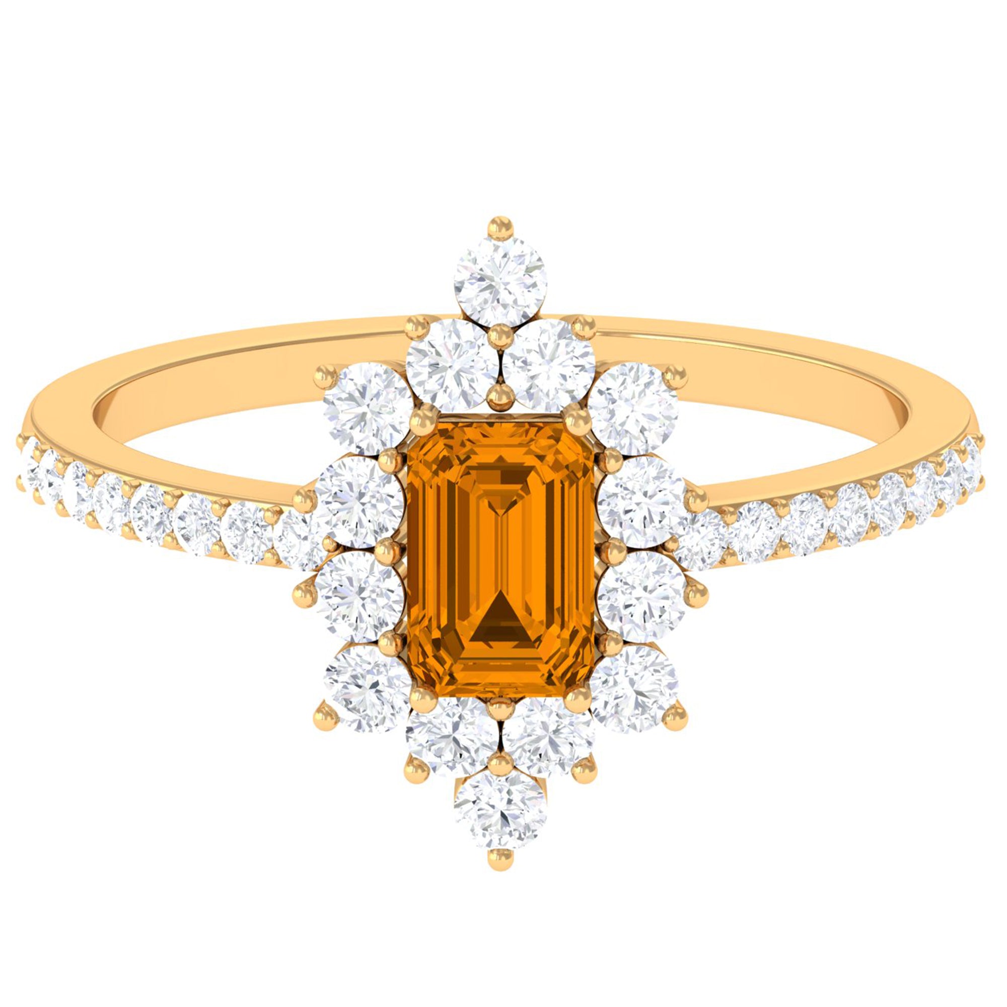 1.75 CT Vintage Inspired Citrine Ring with Moissanite Halo Citrine - ( AAA ) - Quality - Rosec Jewels