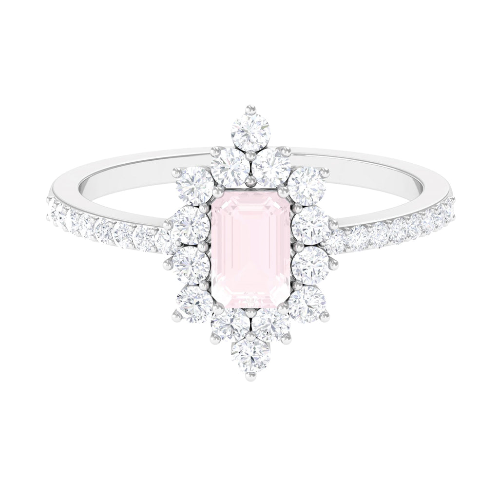 1.75 CT Vintage Inspired Rose Quartz Ring with Diamond Halo Rose Quartz - ( AAA ) - Quality - Rosec Jewels