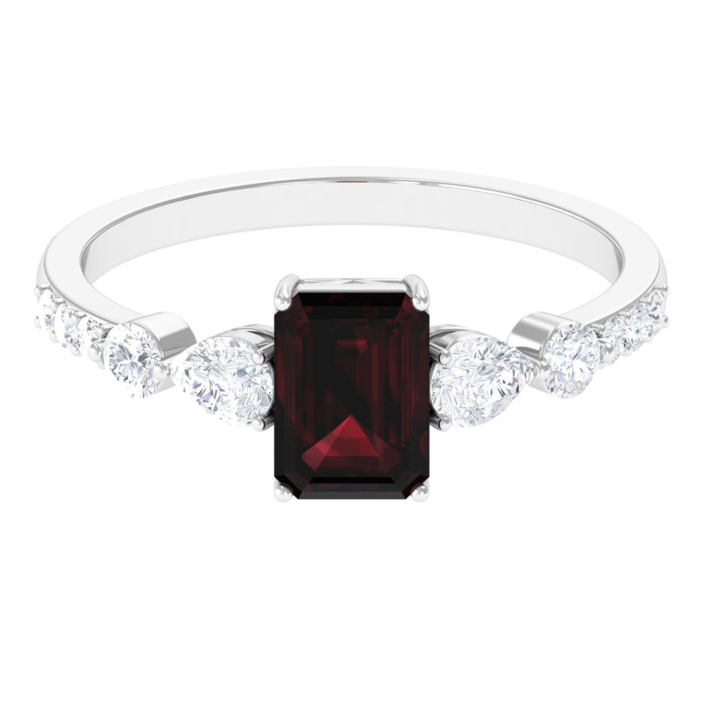 Solitaire Garnet Engagement Ring with Diamond Side Stones Garnet - ( AAA ) - Quality - Rosec Jewels