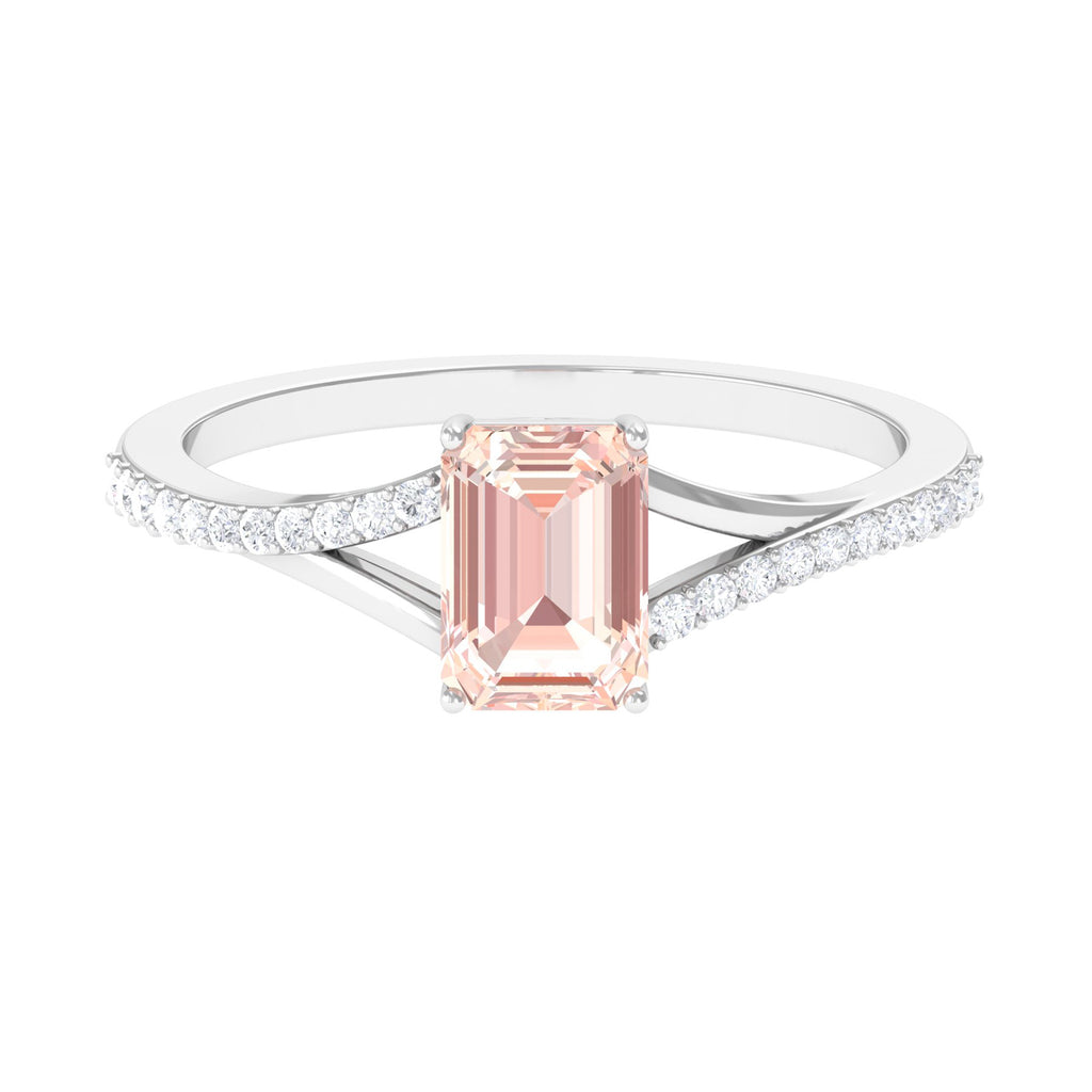 Solitaire Morganite Split Shank Engagement Ring with Diamond Morganite - ( AAA ) - Quality - Rosec Jewels