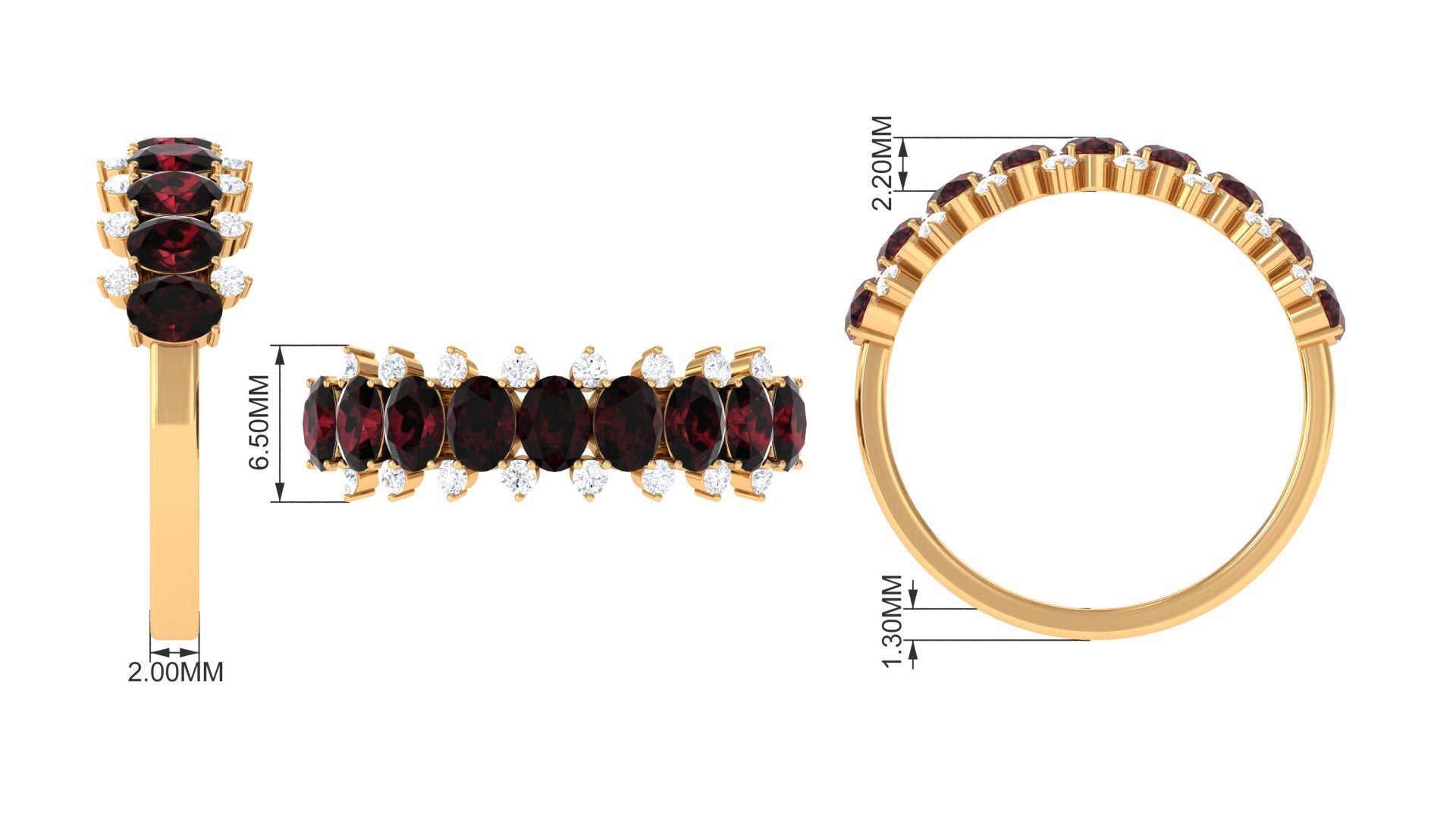 1.75 Ct Garnet Oval Half Eternity Band with Diamond Garnet - ( AAA ) - Quality - Rosec Jewels