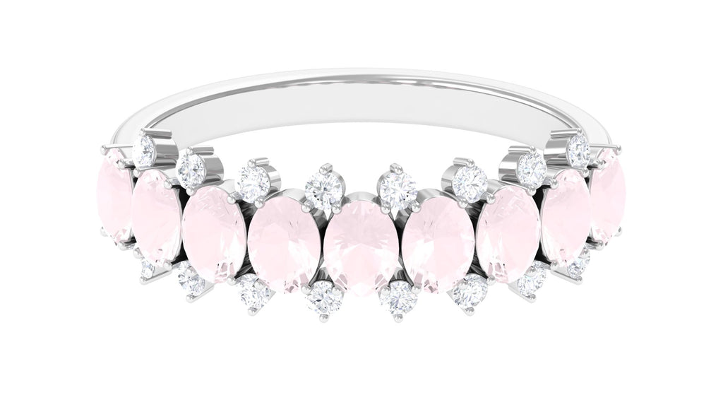 1.50 CT Rose Quartz Half Eternity Ring with Diamond Stones Rose Quartz - ( AAA ) - Quality - Rosec Jewels
