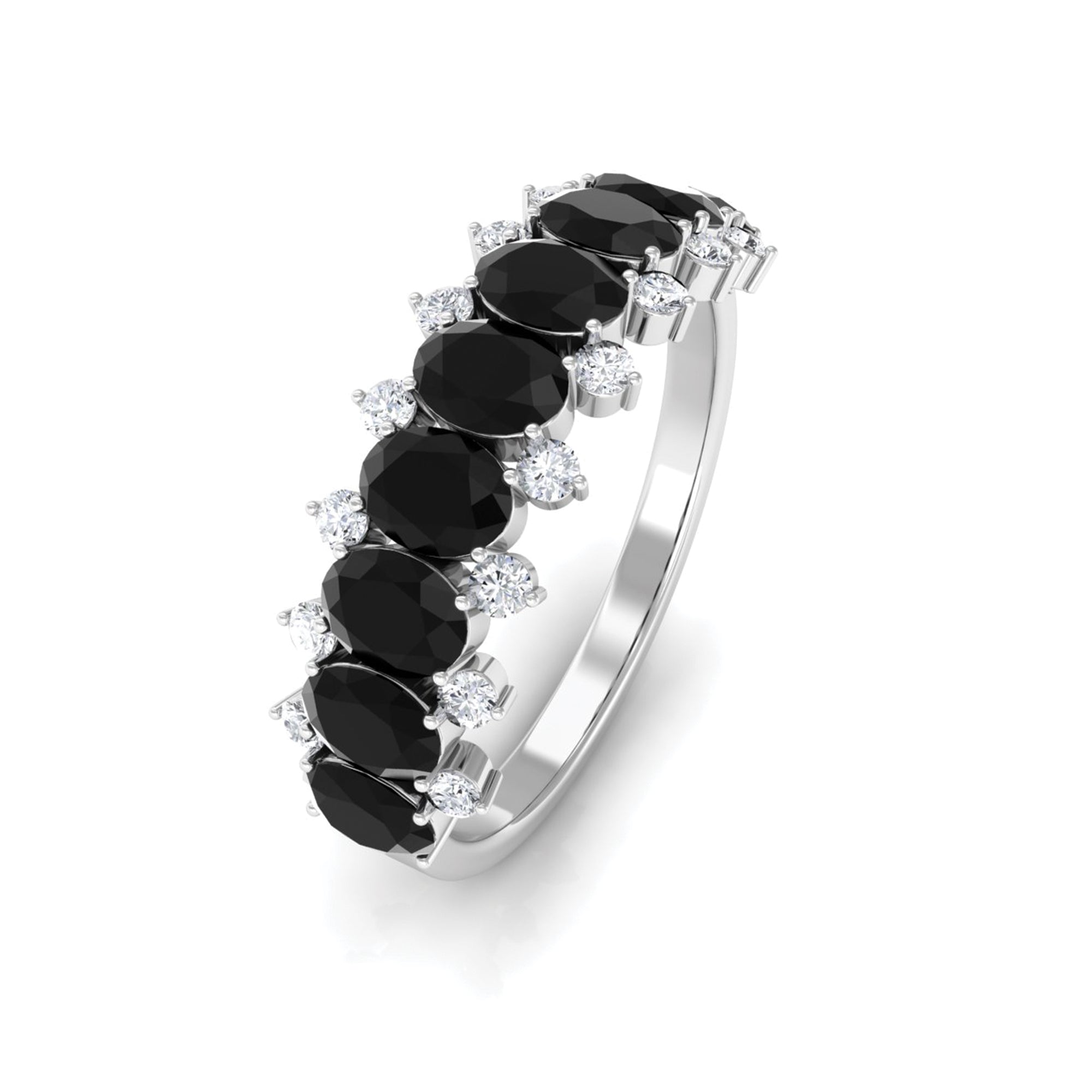 1.50 CT Oval Cut Black Spinel Half Eternity Ring with Diamond Black Spinel - ( AAA ) - Quality - Rosec Jewels
