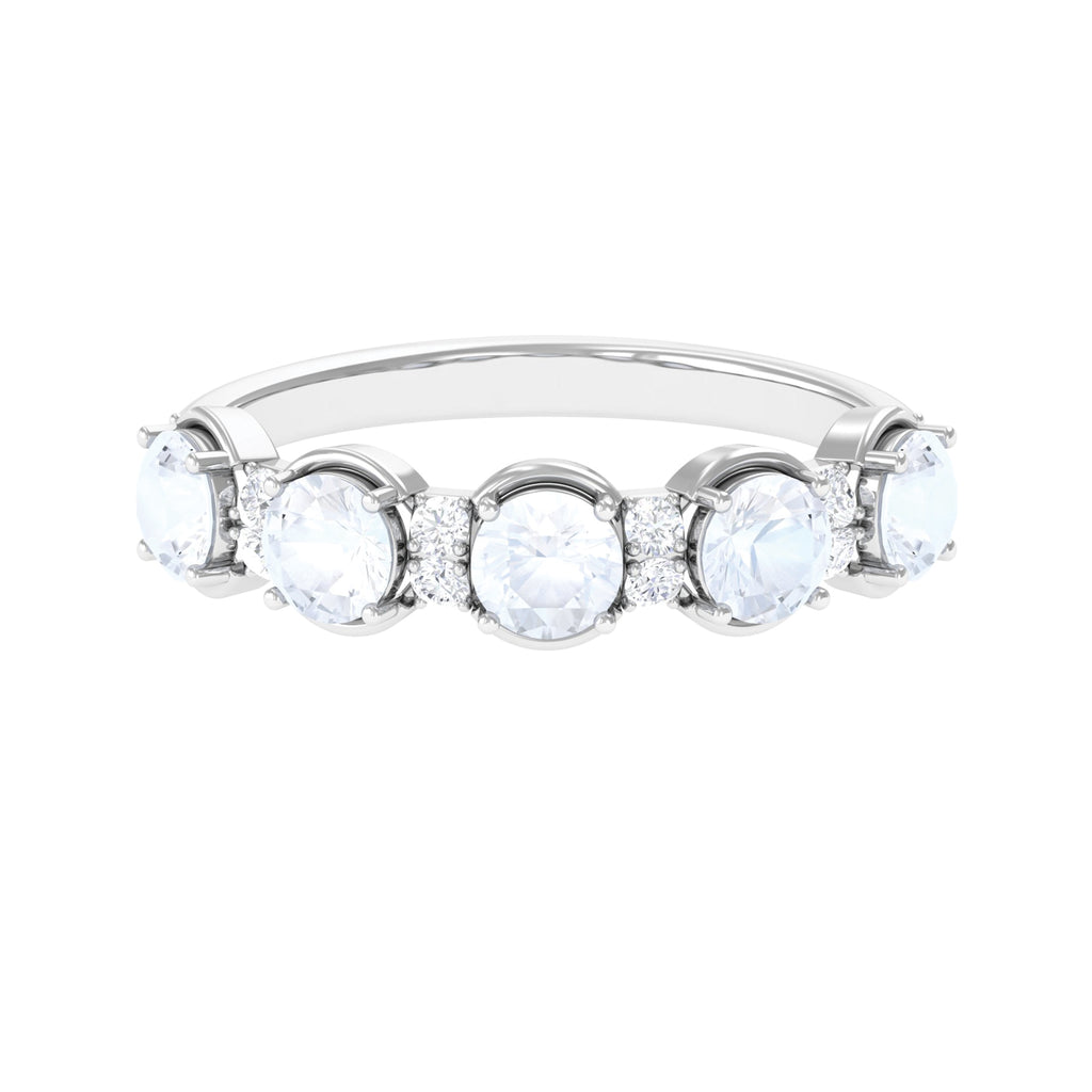 2 CT Genuine Moonstone and Diamond Half Eternity Ring Moonstone - ( AAA ) - Quality - Rosec Jewels