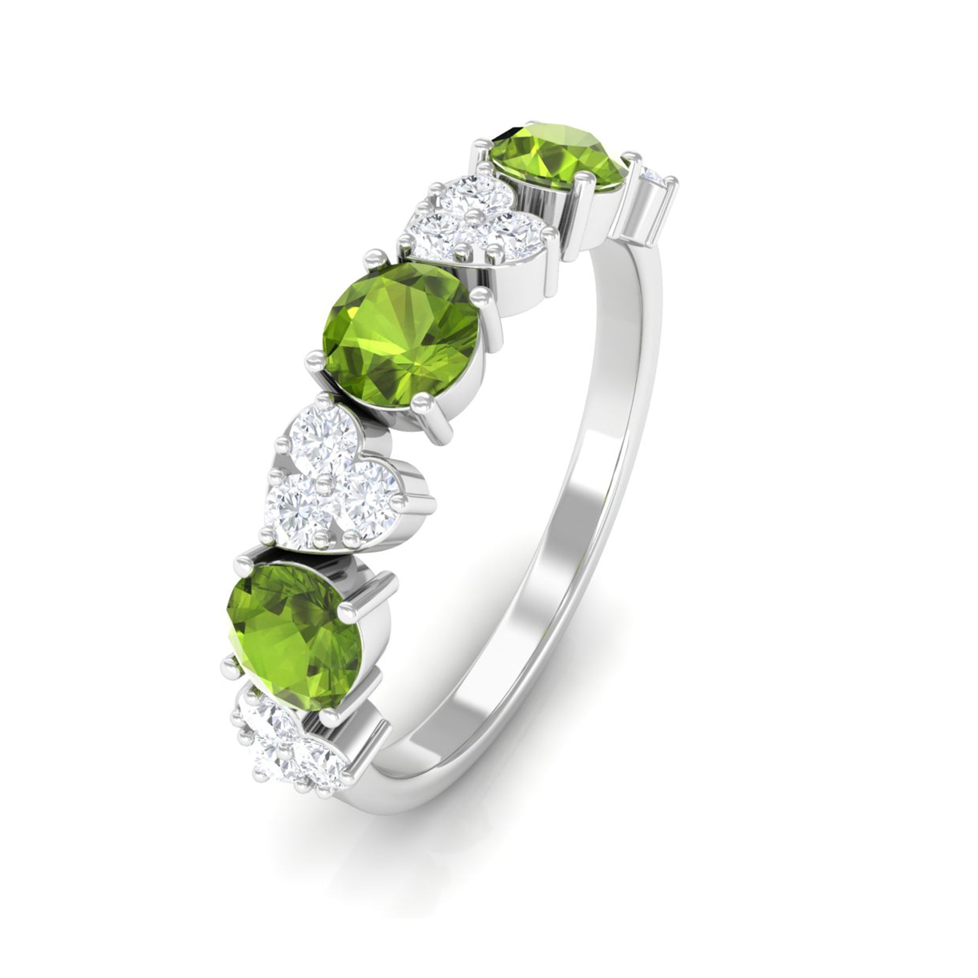 Peridot and Diamond Heart Shape Alternate Eternity Ring Peridot - ( AAA ) - Quality - Rosec Jewels
