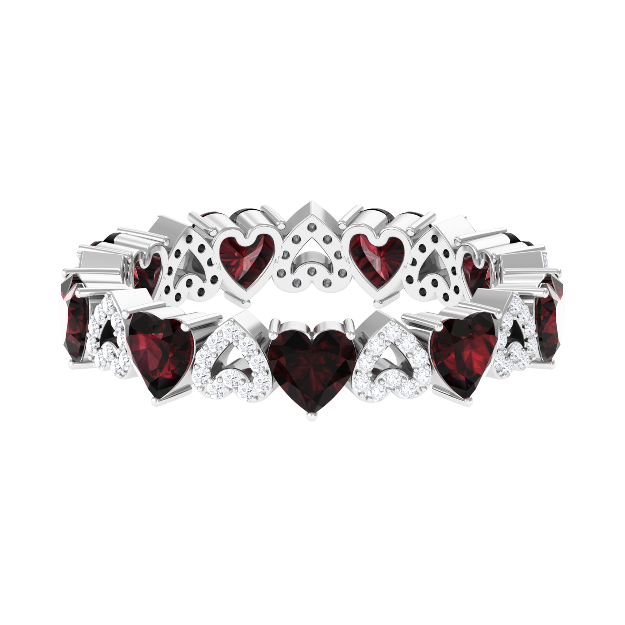 Garnet and Diamond Heart Shape Eternity Ring Garnet - ( AAA ) - Quality - Rosec Jewels