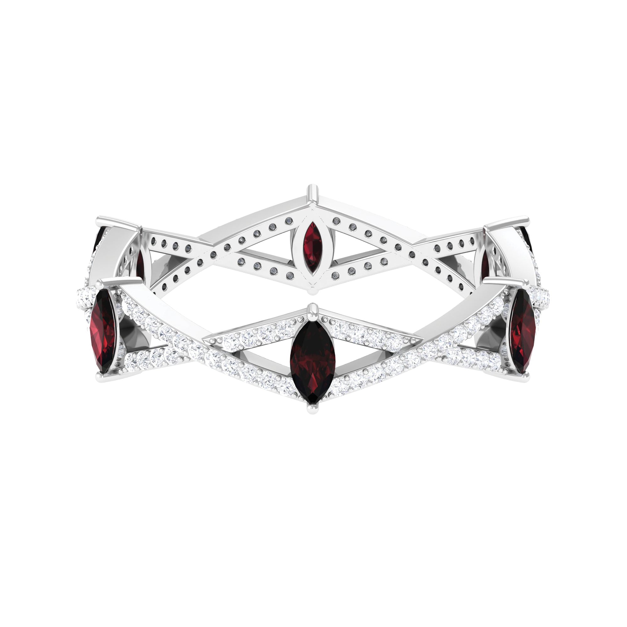 Garnet and Diamond Crossover Eternity Ring Garnet - ( AAA ) - Quality - Rosec Jewels