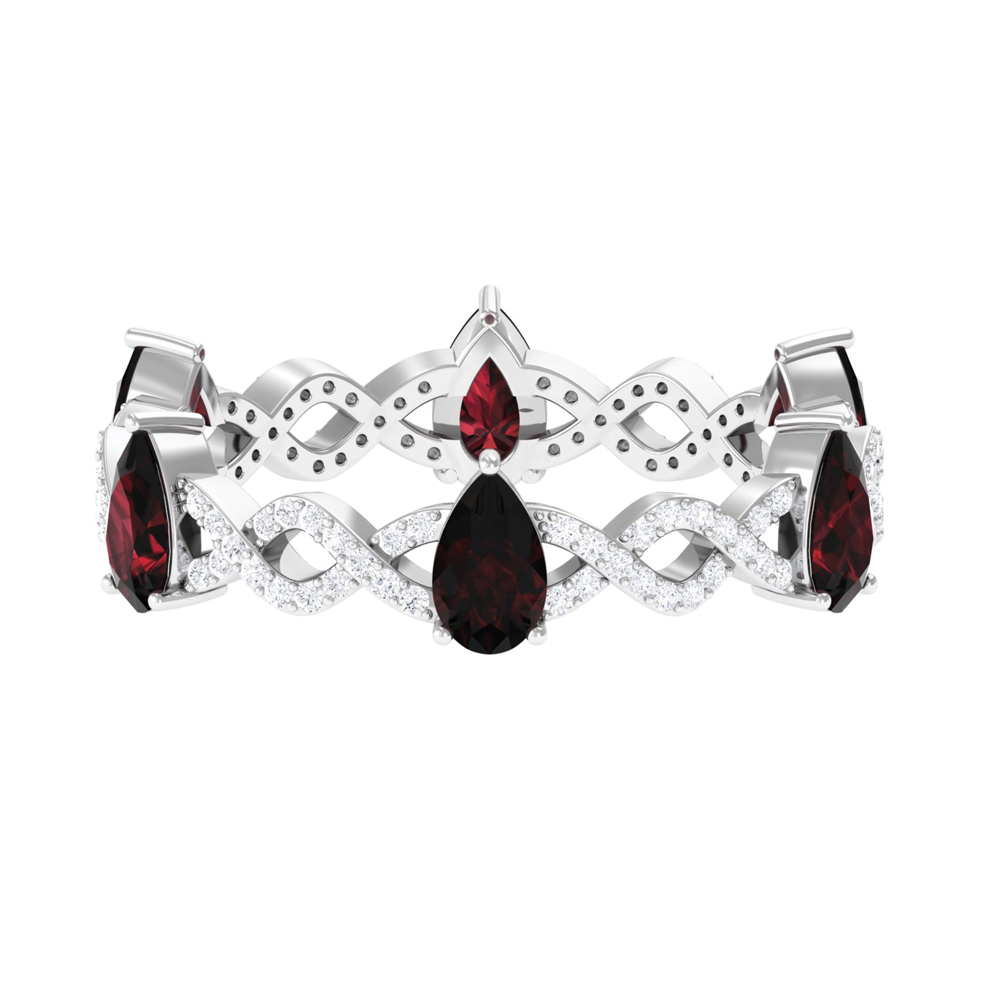 Garnet and Diamond Full Eternity Ring with Crossover Shank Garnet - ( AAA ) - Quality - Rosec Jewels