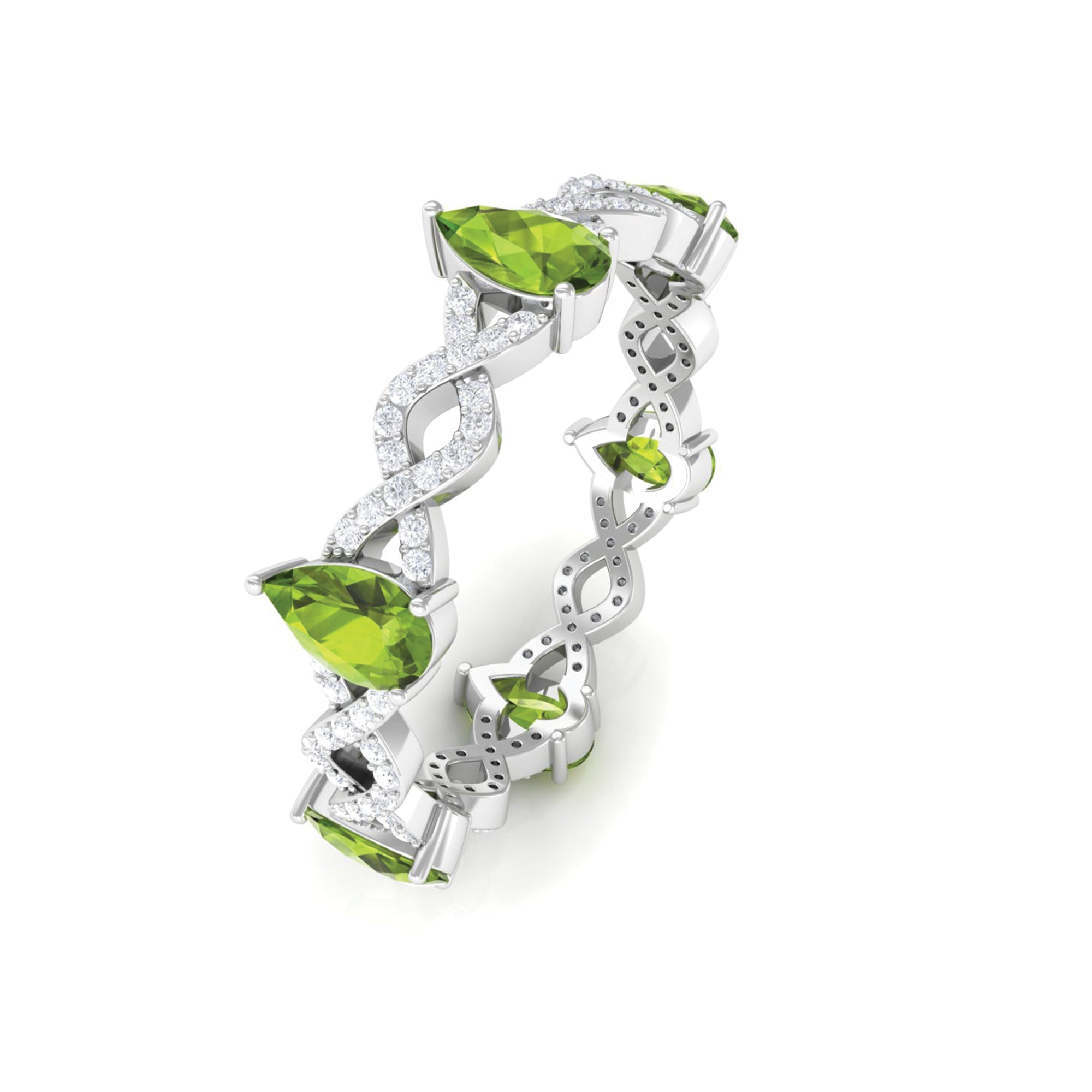 Peridot and Diamond Full Eternity Ring with Crossover Shank Peridot - ( AAA ) - Quality - Rosec Jewels