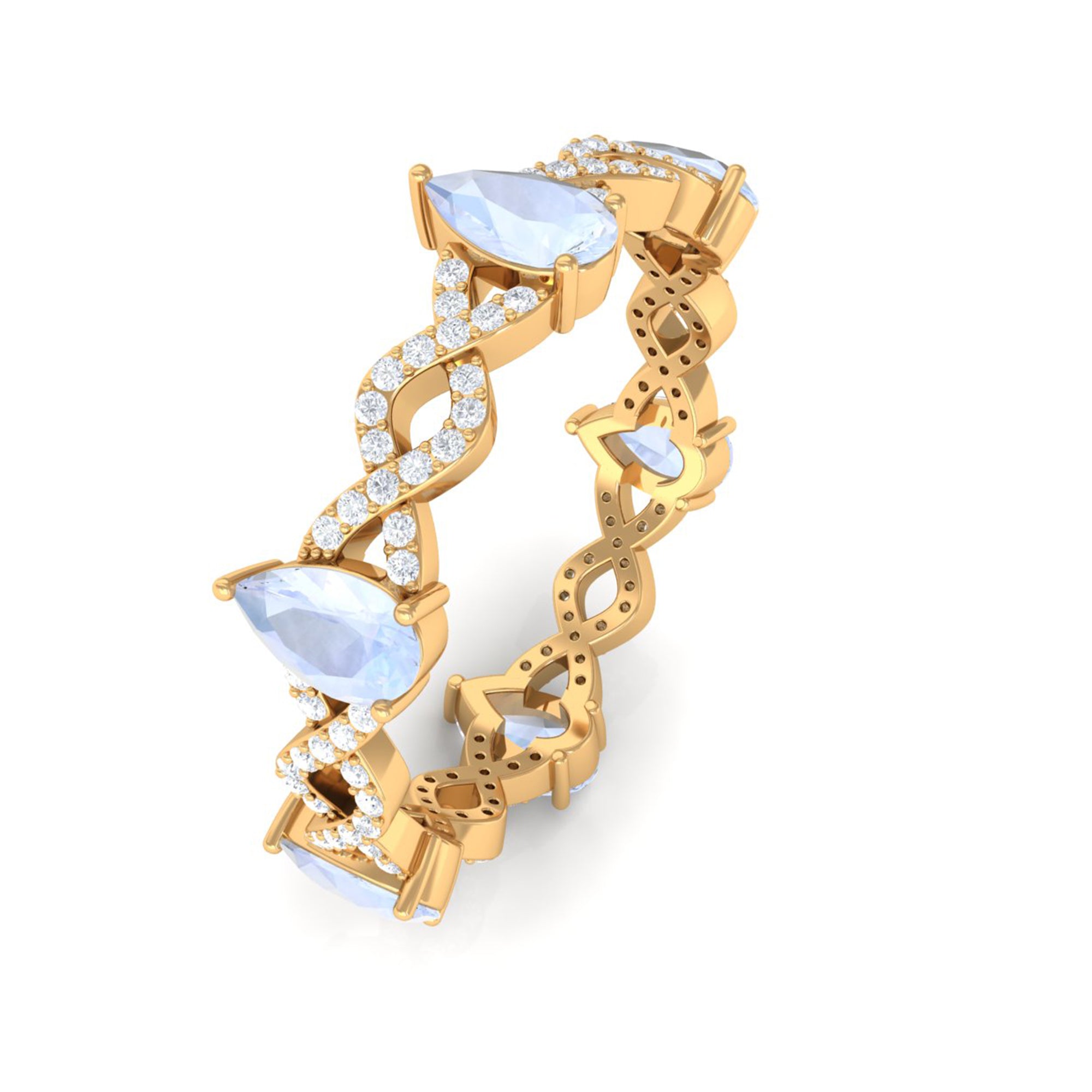 Pear Cut Moonstone and Diamond Crossover Eternity Ring Moonstone - ( AAA ) - Quality - Rosec Jewels
