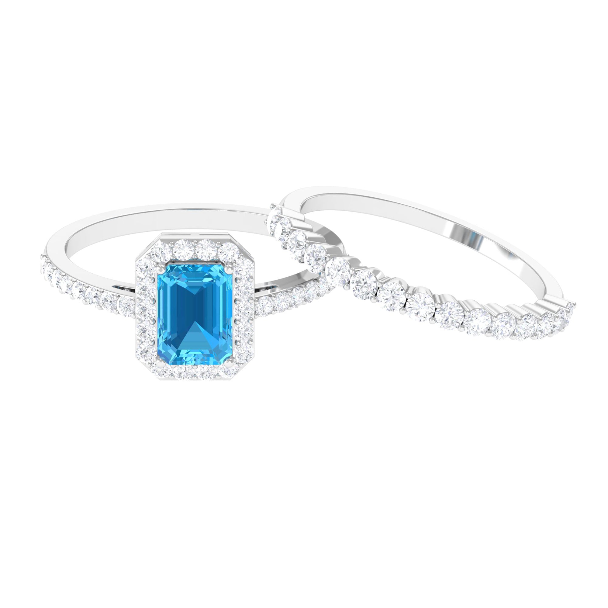 2.75 CT Swiss Blue Topaz and Moissanite Stackable Ring Set Swiss Blue Topaz - ( AAA ) - Quality - Rosec Jewels
